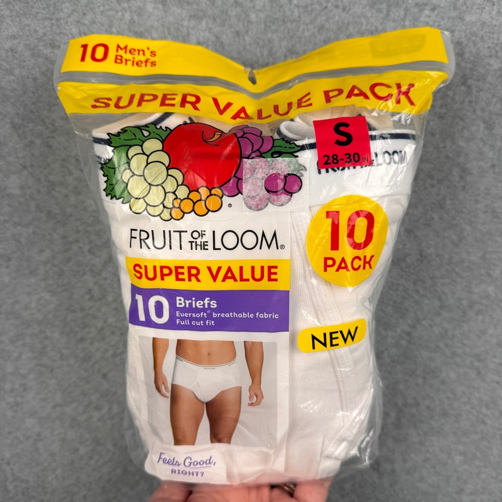 Fruit of the Loom Briefs Mens Small White 10 Pack Eversoft Cotton Underwear NEW
